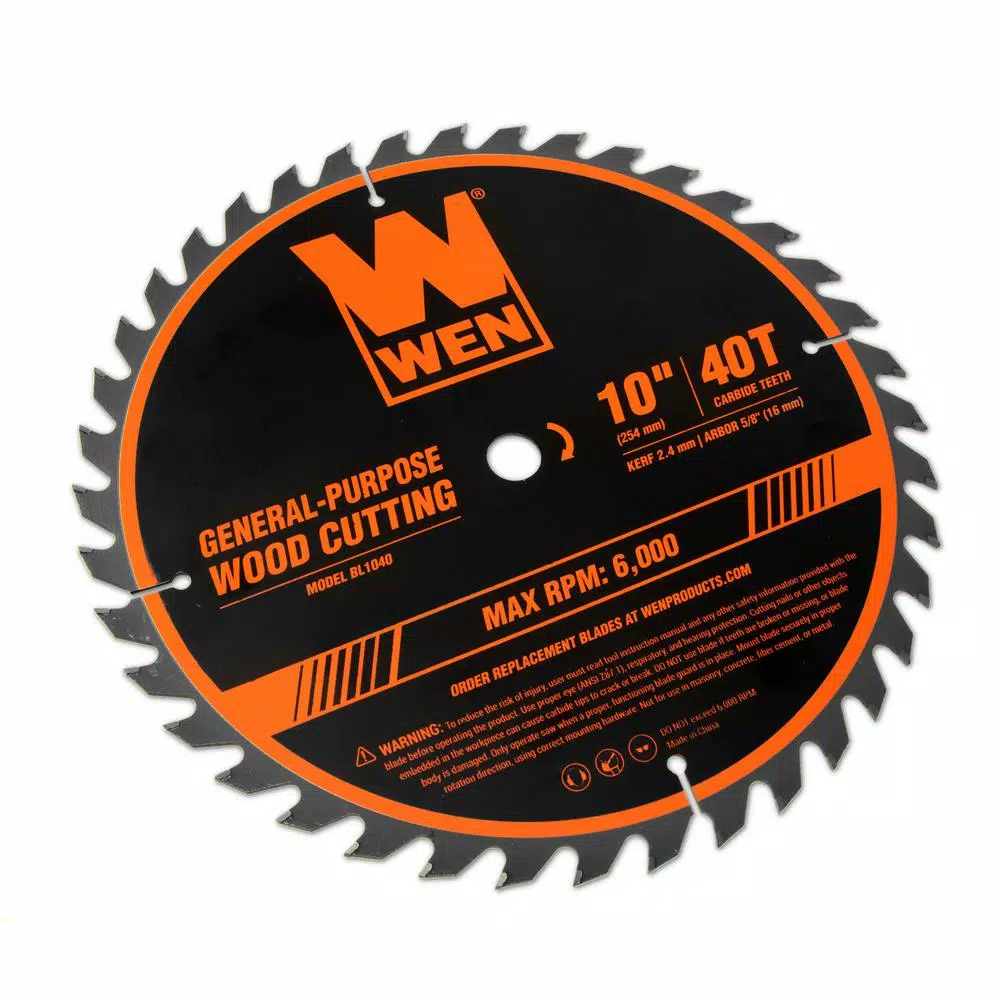 WEN 10 in. 40-Tooth Carbide-Tipped Woodworking Saw Blade for Miter and Table Saws