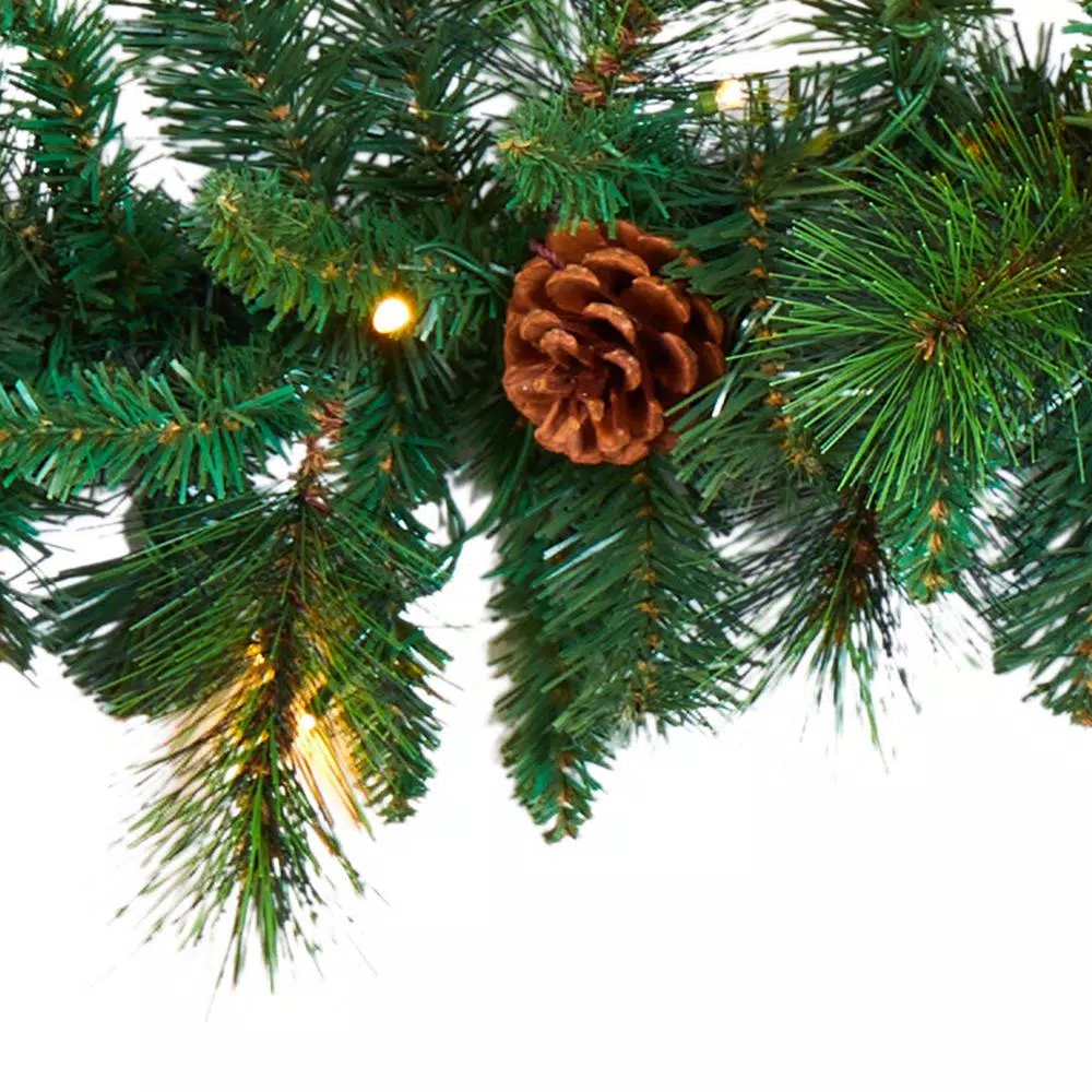 Nearly Natural 6 ft. Pre-lit Artificial Mixed Pine and Pinecone Garland with 35 Clear LED Lights