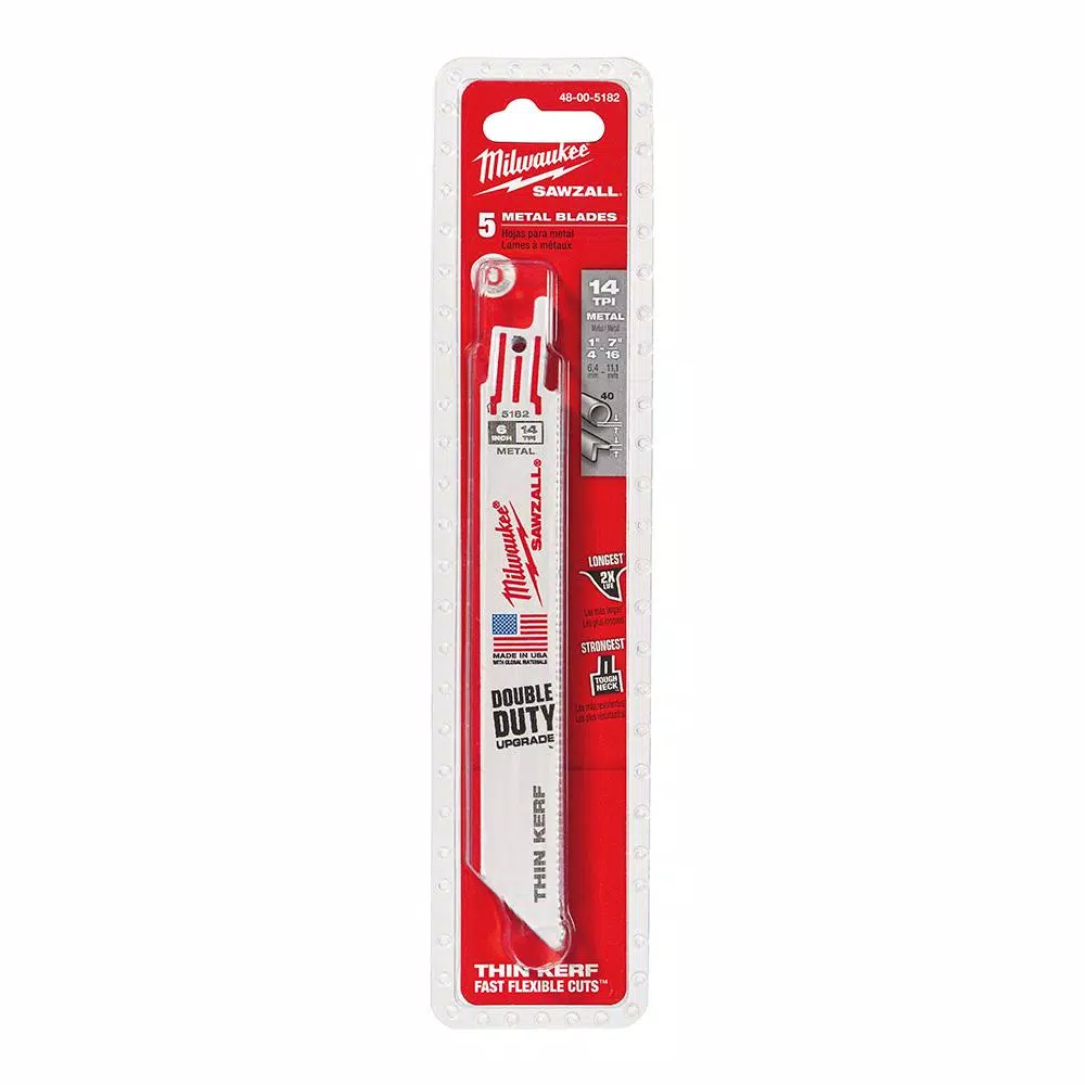 Milwaukee 6 in. 14 TPI Metal Cutting Reciprocating Saw Blades, 5-Pack
