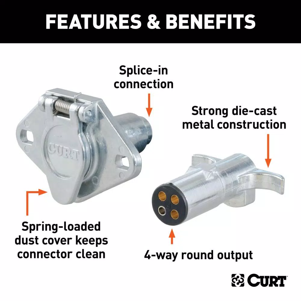 CURT 4-Way Round Trailer Connector Kit - Plug and Socket