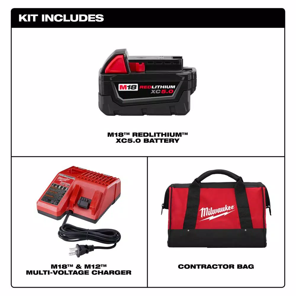 Milwaukee M18 REDLITHIUM XC5.0 18V Lithium-Ion Battery and Charger Starter Kit with Tool Bag