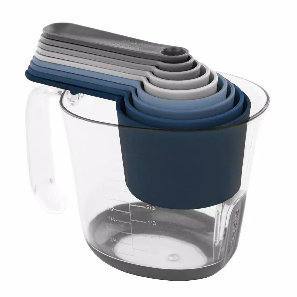 Spectrum Tovolo Magnetic Nested Measuring Cup and Spoon Set, BPA-Free Plastic, Blue