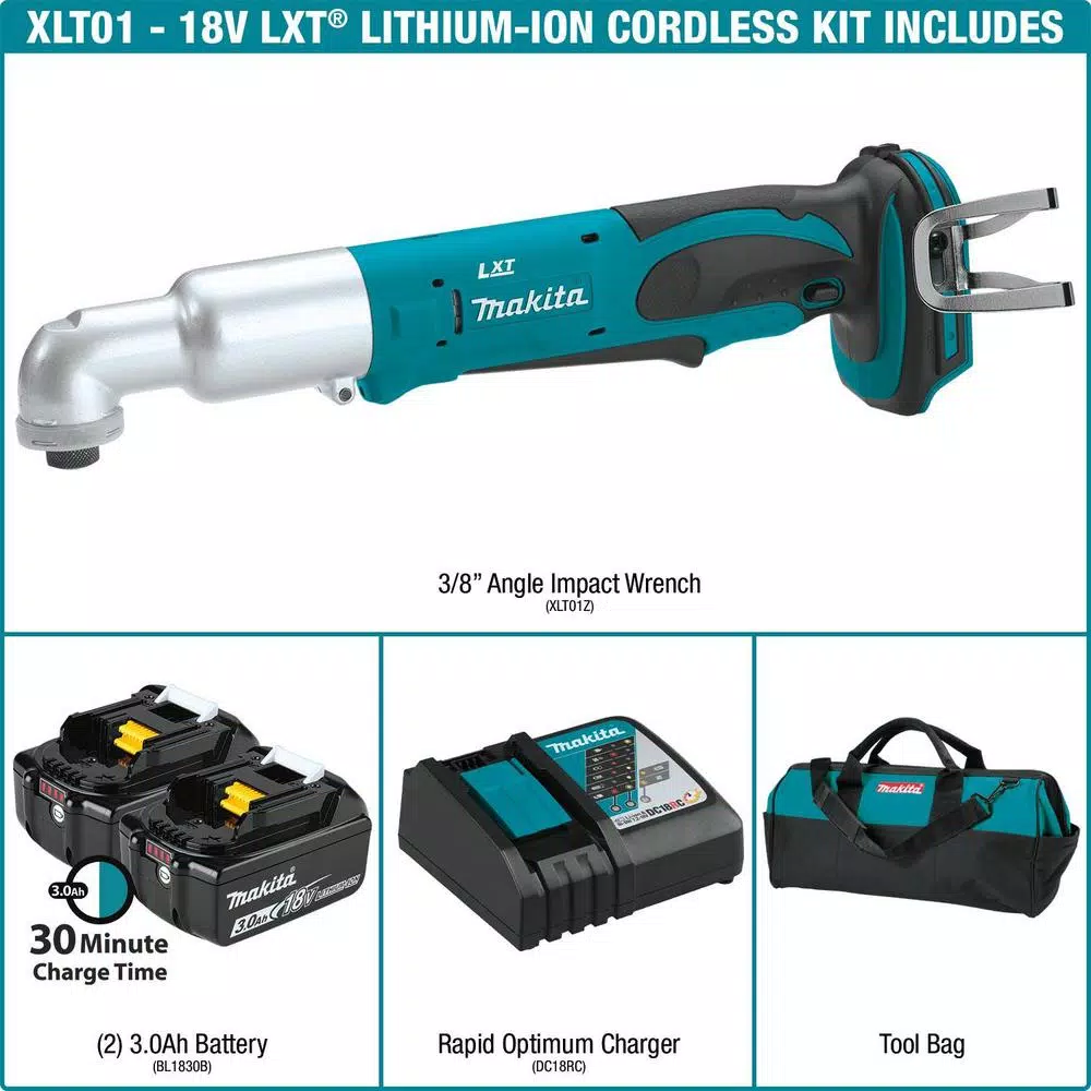 Makita 18V LXT Cordless Angle Impact Driver Kit with (2) 3.0Ah Batteries, Charger, and Tool Bag