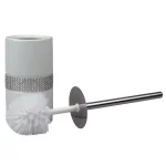 Unbranded White Ceramic Toilet Brush Holder with Sequin Accents and Stainless Steel Handle thumbnail 2