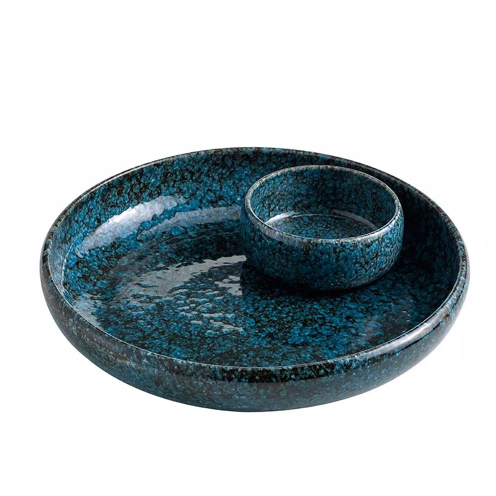 Over and Back Terra Cotta Pacific Blue Chip and Dip Bowl Set, 2-Piece