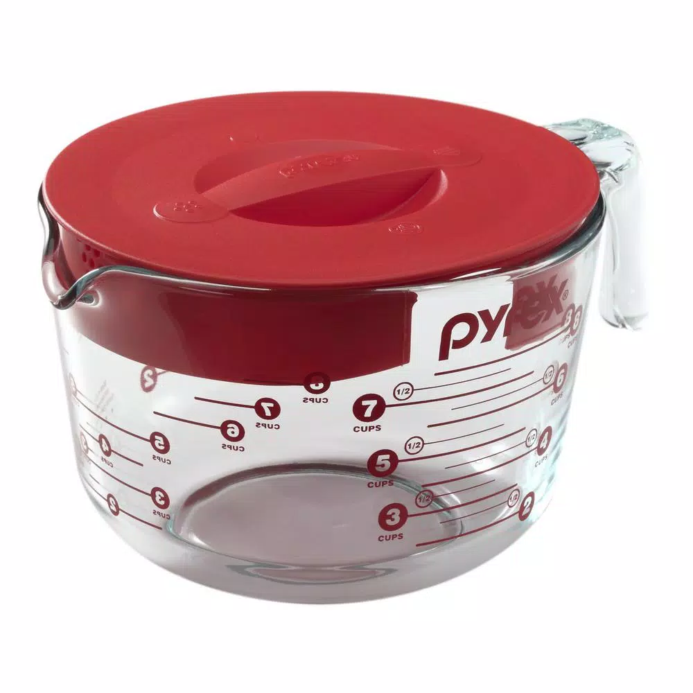 Pyrex 8-Cup Glass Measuring Cup with Red Plastic Lid