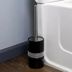 Unbranded Black Ceramic Luxury Toilet Brush Holder with Sequin Accents and Stainless Steel Handle thumbnail 5