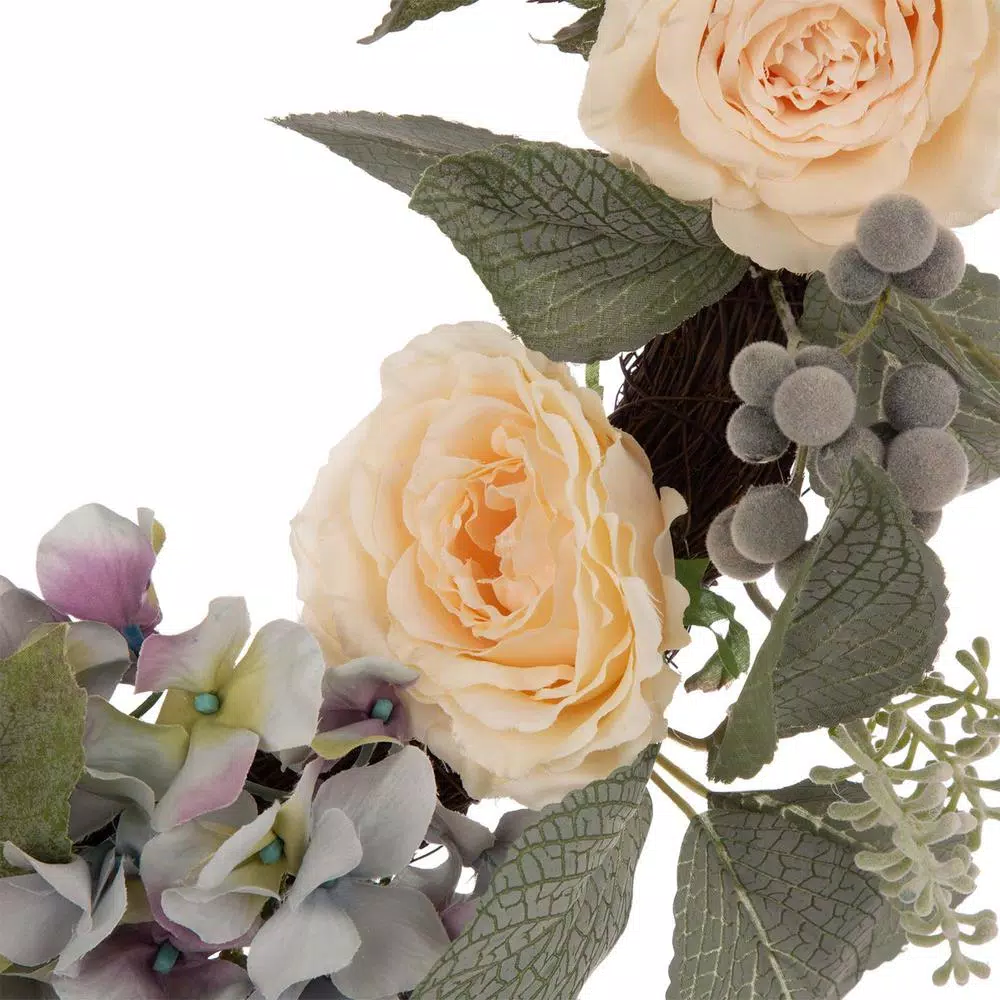 Glitzhome 22 in. Hydrangea Rose Wreath with 28 in. Wooden Window Frame Decor
