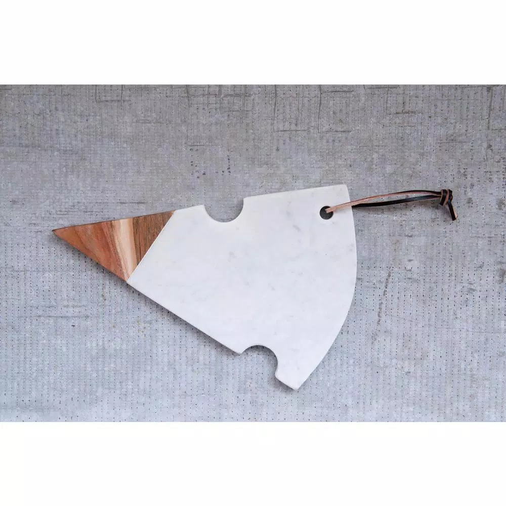 3R Studios Marble and Acacia Wood Cheese Slice Shaped Cutting Board