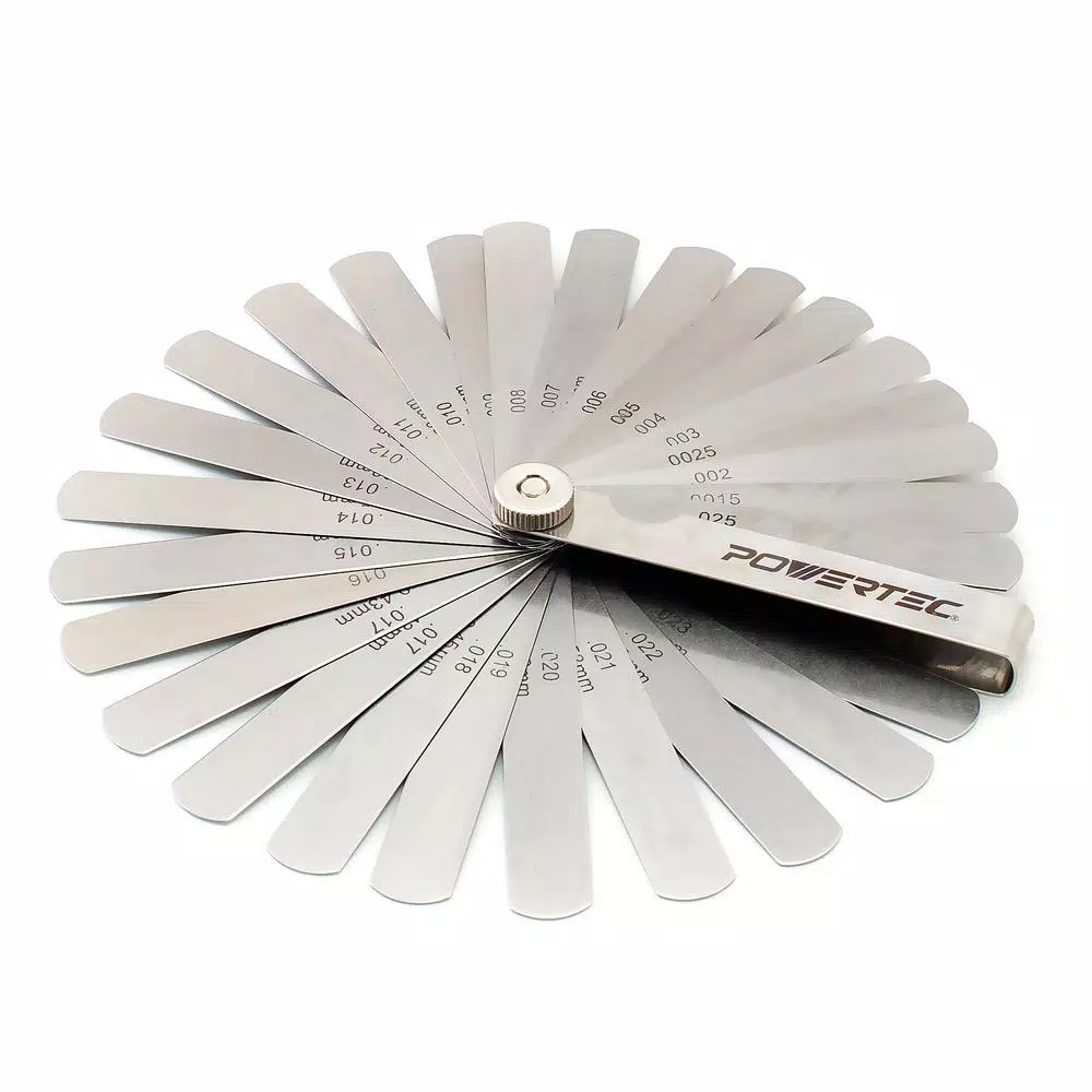 POWERTEC 26-Blade Feeler Gauge Set, 0.0015-0.025 in. Dual Marked Imperial and Metric