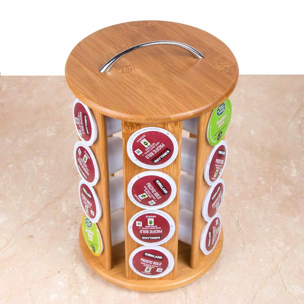 Creative Home Natural Bamboo Revolving Coffee Pod Holder - 24 Capacity Single Serve Carousel Organizer