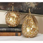 LITTON LANE Modern Reflections Gold and Silver Glass Mosaic Apple and Pear Decor Set of 2 thumbnail 5