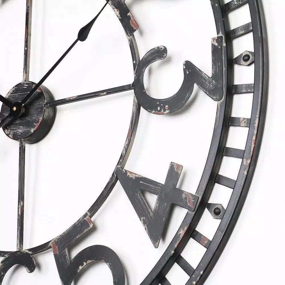 Utopia Alley Manhattan Industrial 32" Oversized Wall Clock, Analog Quartz, Black Metal