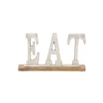 LITTON LANE 14 in. Silver Aluminum and Oak Brown Mango Wood EAT Standing Sign thumbnail 2