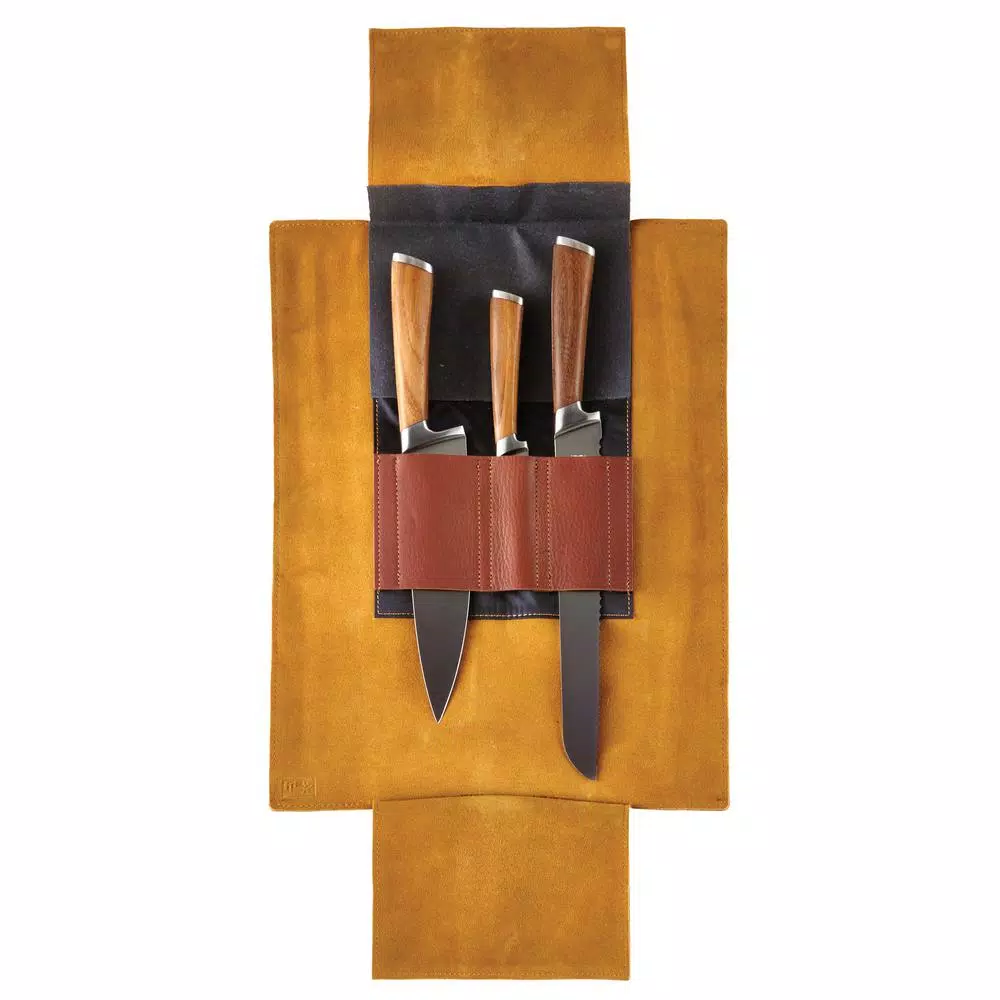 Cangshan H1 Series 4-Piece Professional Knife Set with Genuine Leather Roll and Teak Wood Handles