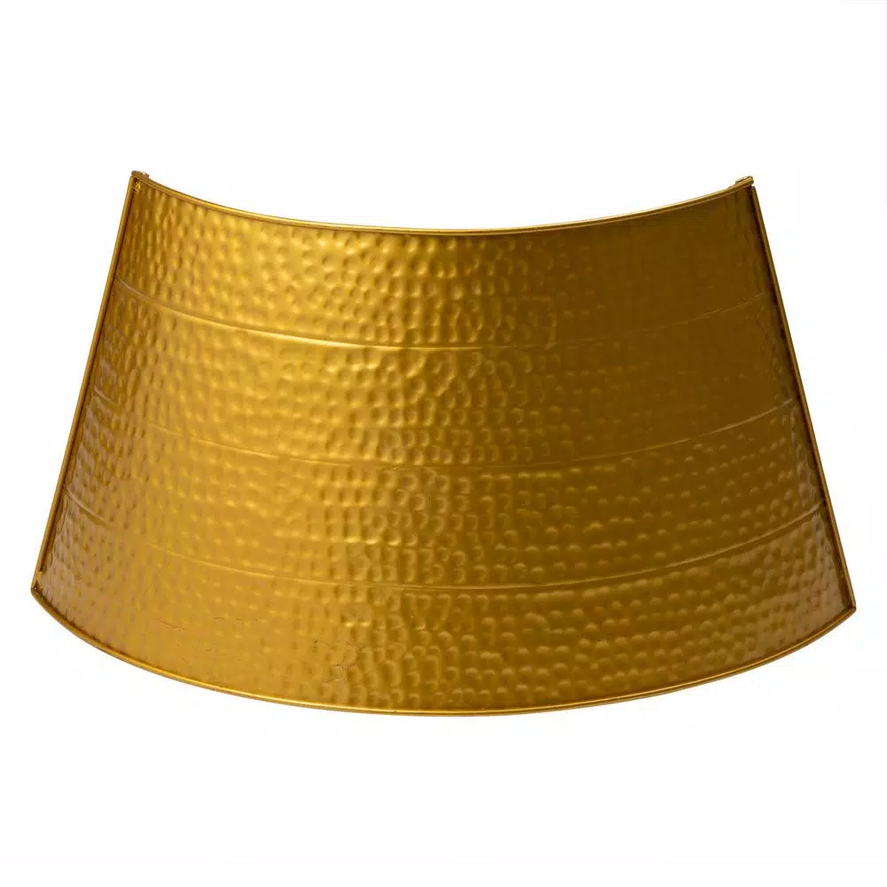 Glitzhome 26 in. Golden Hammered Metal Tree Collar with Merry Christmas Text and Lights