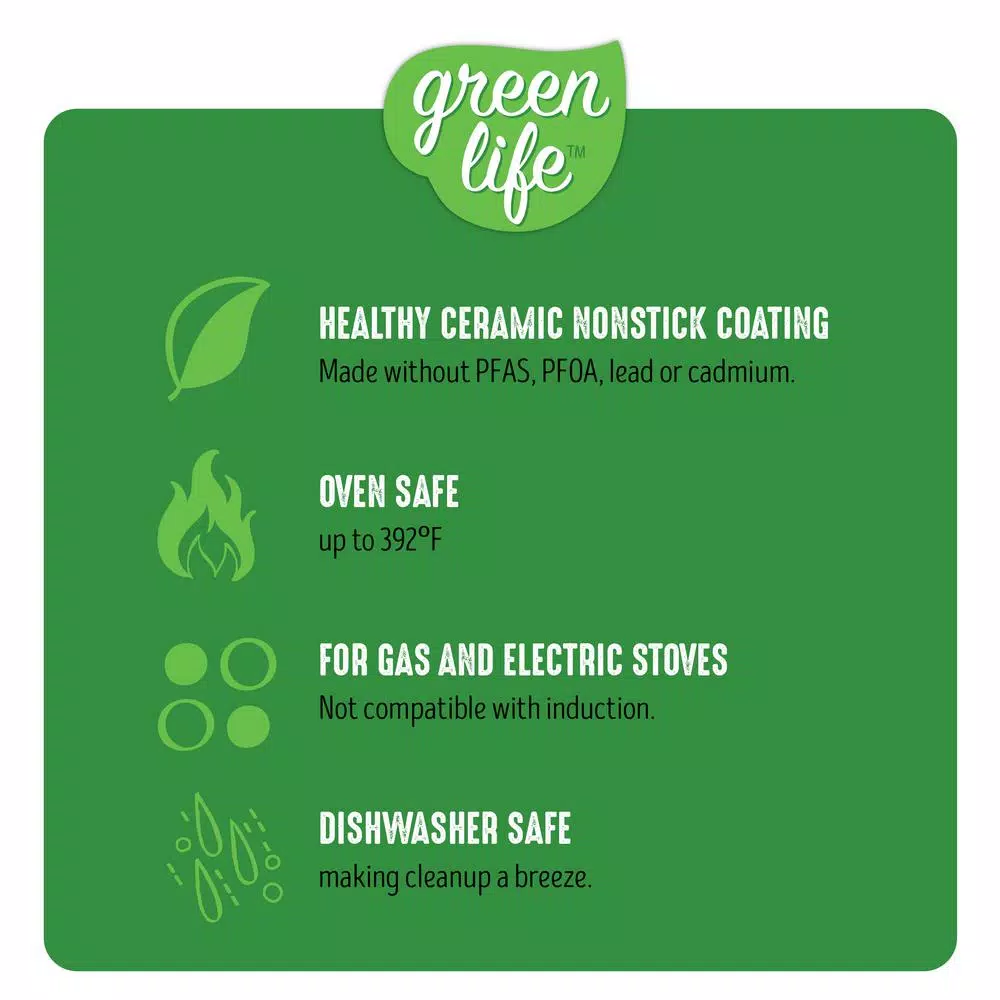 GreenLife Diamond 11 in. Aluminum Ceramic Nonstick Square Griddle, Black