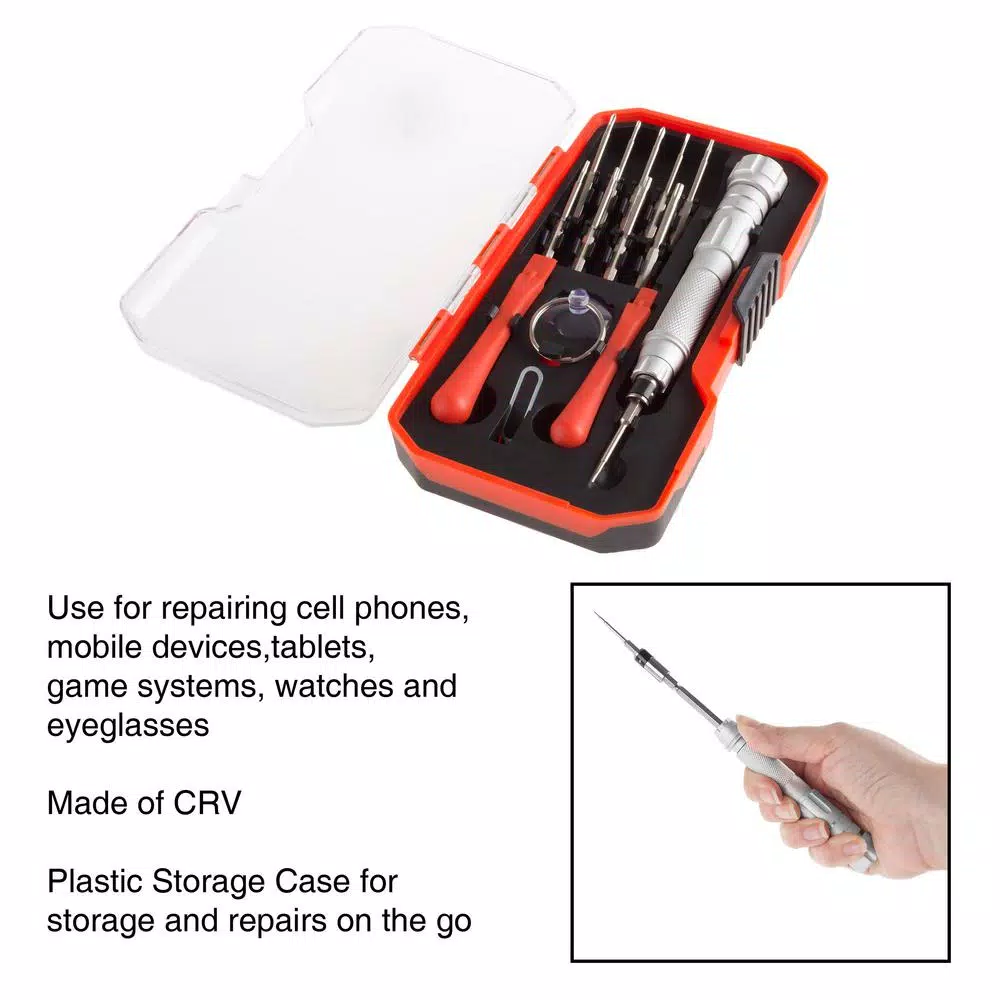 Stalwart 15-Piece Repair Tech Tool Kit with Precision Screwdrivers and Carrying Case