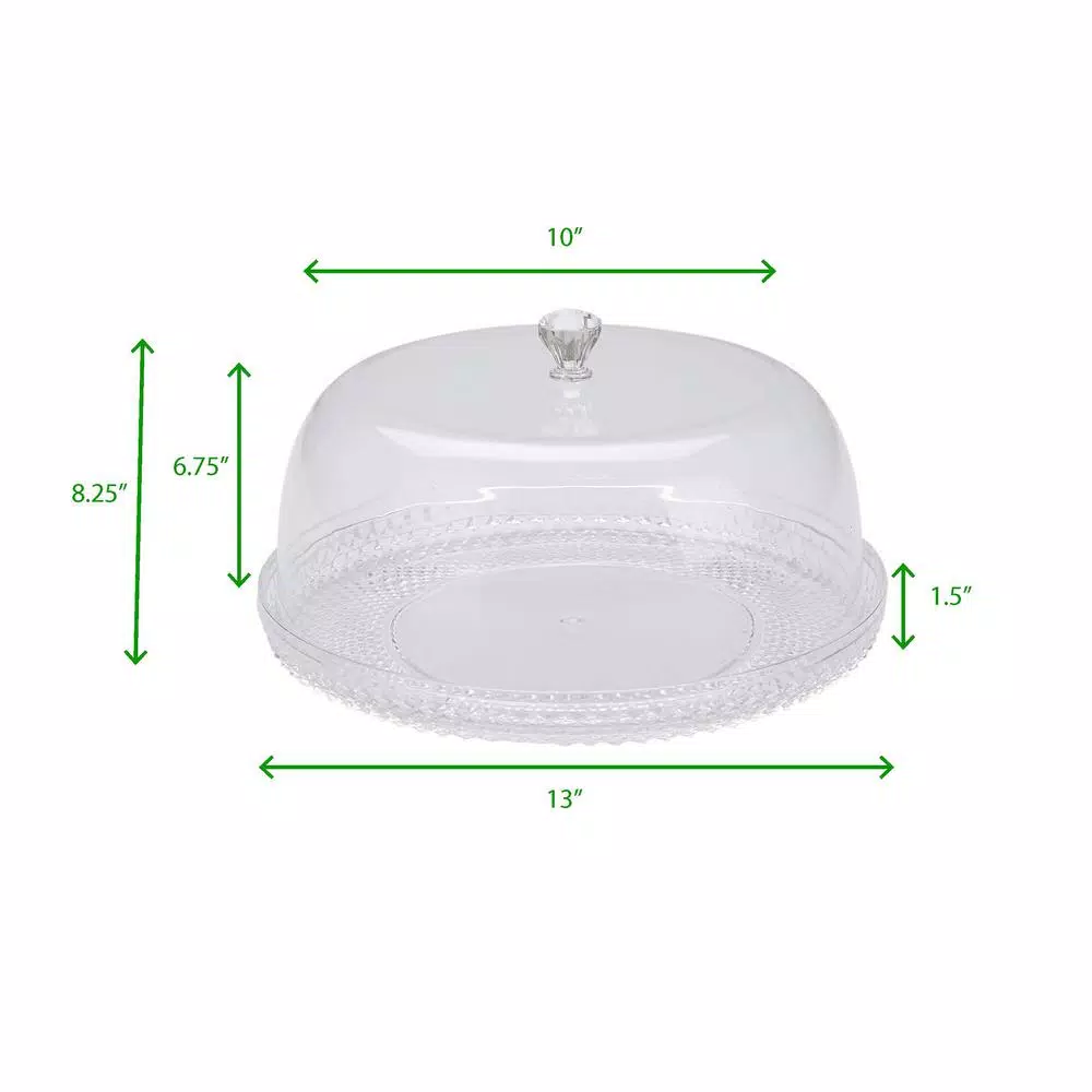 Mind Reader 10 in. Clear Diamond Acrylic Cake Stand with Cover, Elegant Dessert Display Tray