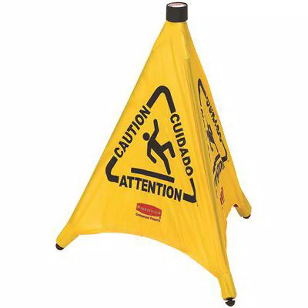 Rubbermaid Commercial Products 30 in. Multi-Lingual Pop-Up Safety Caution Cone - Yellow Wet Floor Sign