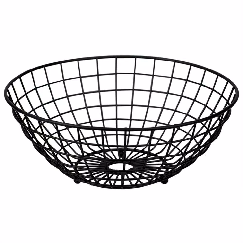 Unbranded Grid Collection Large Black Wire Fruit Bowl - Modern Steel Countertop Organizer