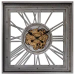 Yosemite Home Decor Golden Gears Antique Silver Square Wall Clock with Interlocking Brass Gears thumbnail 1