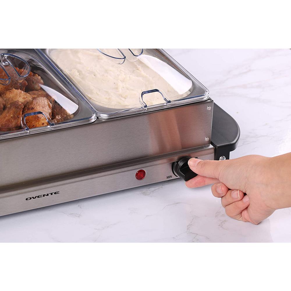 Ovente 1.5 Qt. Stainless Steel Electric Buffet Server Warming Tray with Adjustable Temperature Control