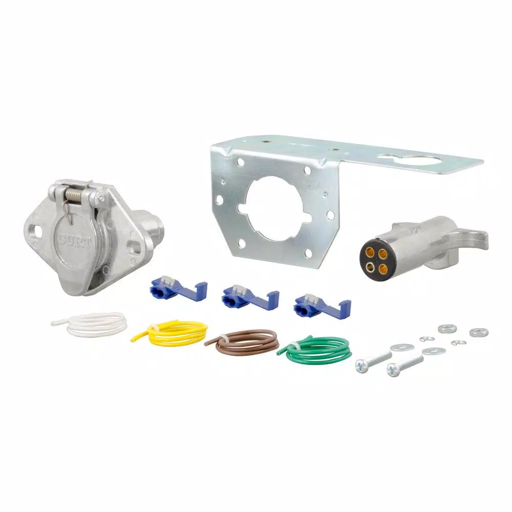 CURT 4-Way Round Trailer Connector Kit with Plug, Socket, and Hardware