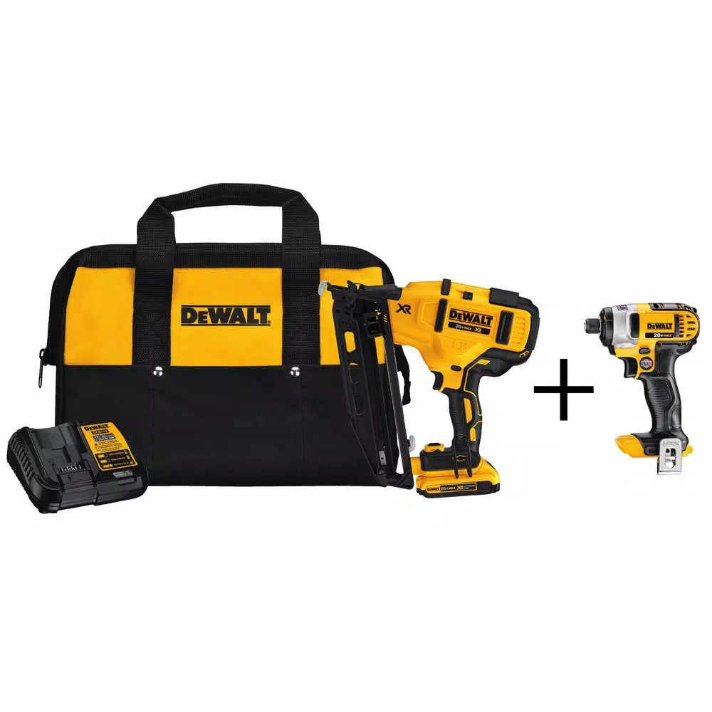 DEWALT 20V MAX 16-Gauge Cordless Angled Nailer Kit with Bonus 1/4 in. Cordless Impact Driver