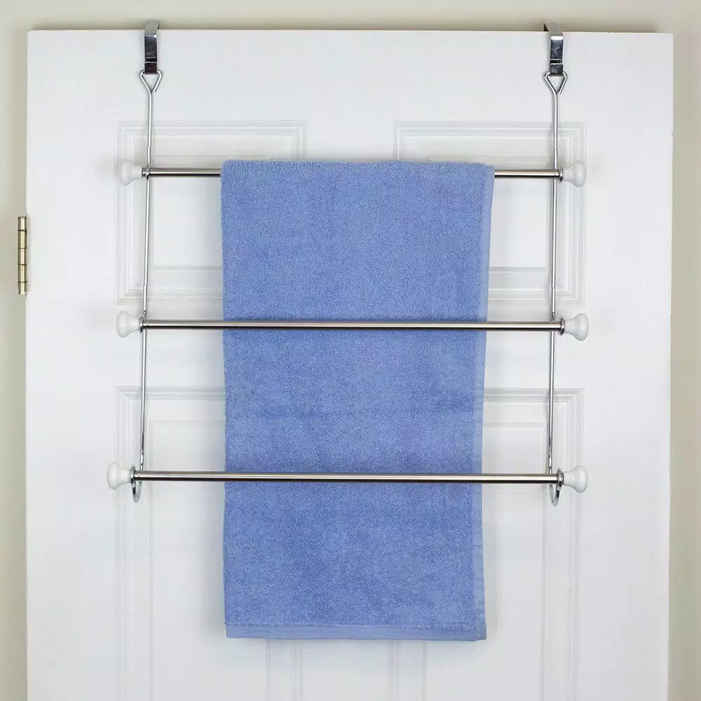 Home Basics 3-Bar Over-the-Door Towel Rack in Chrome with Ceramic Knobs