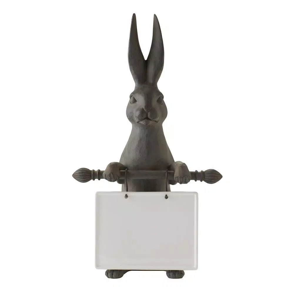 3R Studios 21 in. Grey Bunny Ceramic Message Board Statue - Farmhouse Decorative Sculpture