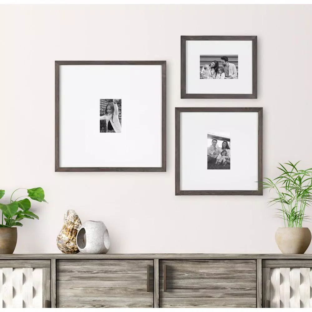 DesignOvation Gallery 16 x 20 Gray Wood Picture Frame with White Mat for 8 x 10 Photos