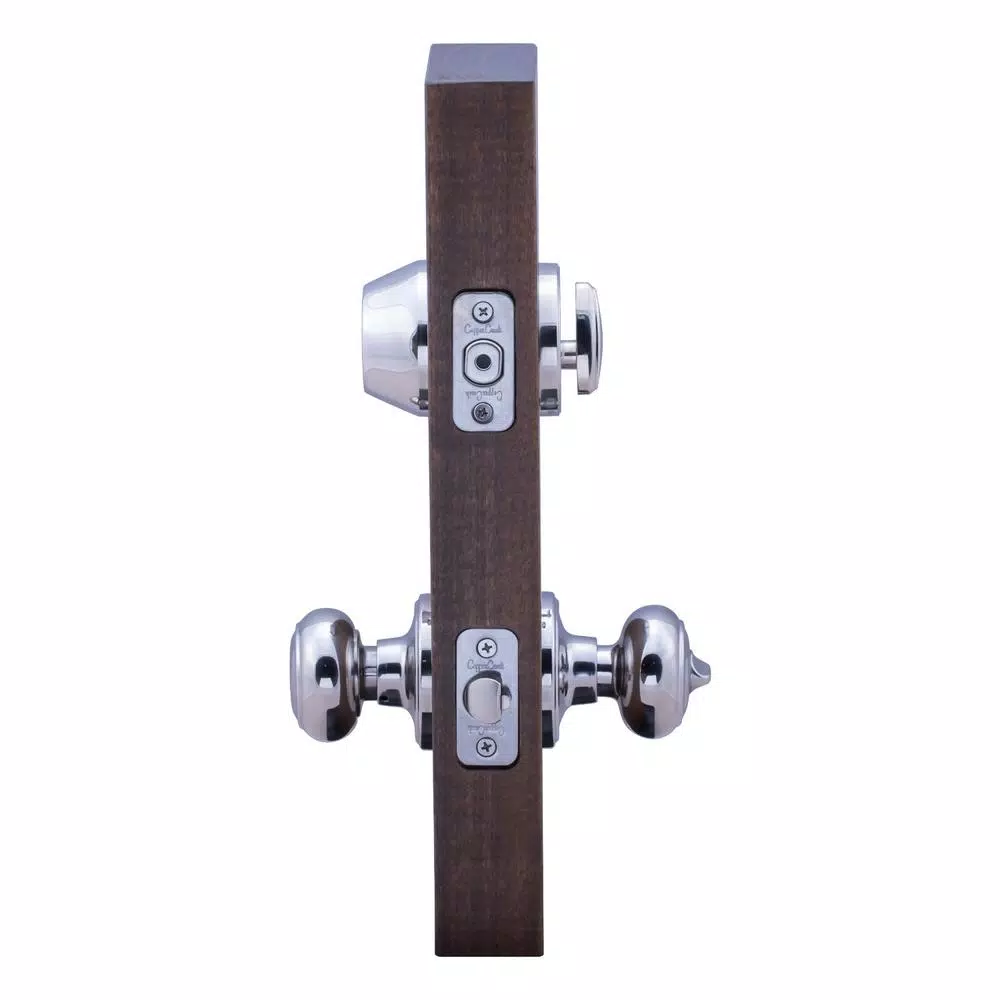 Copper Creek Colonial Polished Stainless Steel Entry Door Knob and Deadbolt Combo Lockset