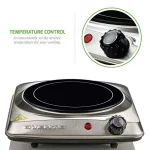 Ovente 1000W Single Hot Plate Electric Infrared Glass Cooktop Burner, 7 in., Silver thumbnail 3