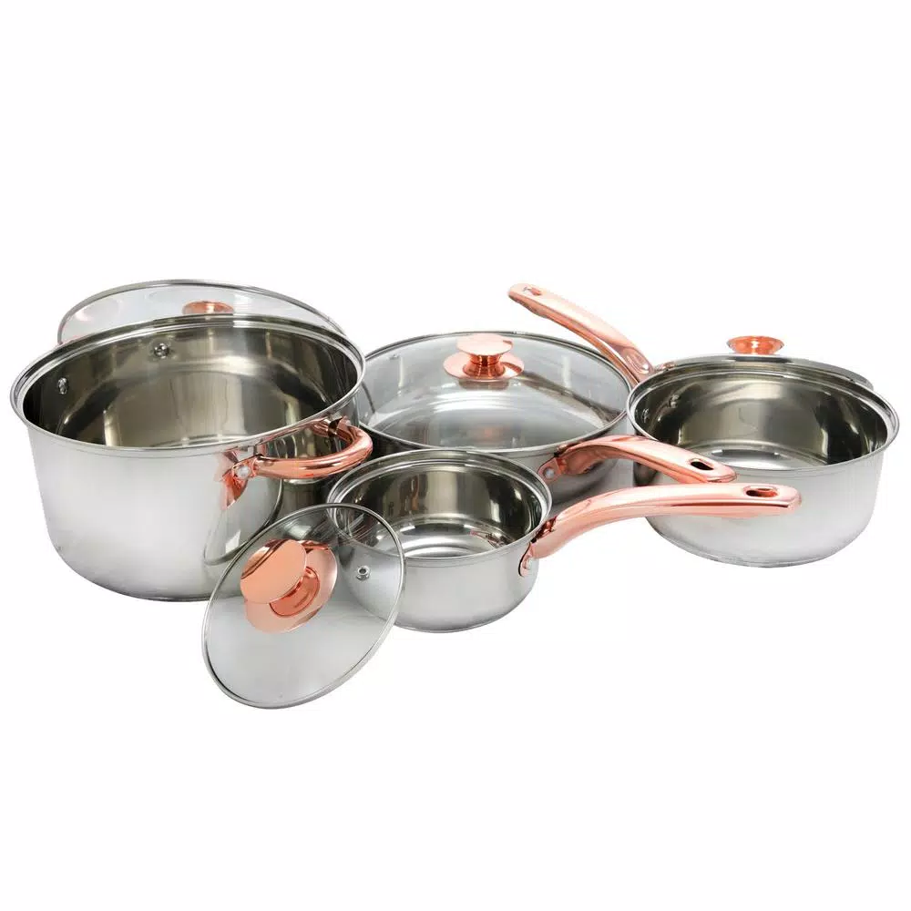 Sunbeam Ansonville 8-Piece Stainless Steel Cookware Set with Rose Gold Accents