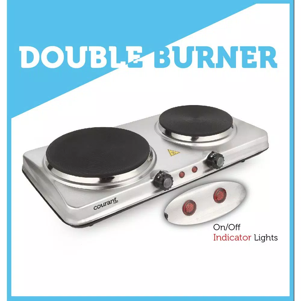 Courant 1700W Double Burner Electric Hot Plate with Stainless Steel Design and Dual Temperature Controls
