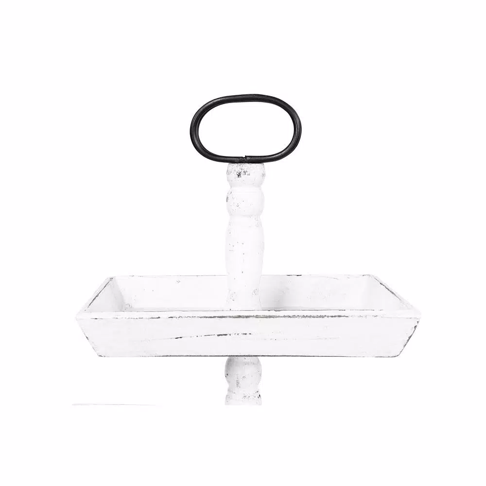 3R Studios White Decorative 3-Tier Tray - Rustic Distressed Wood and Metal Design