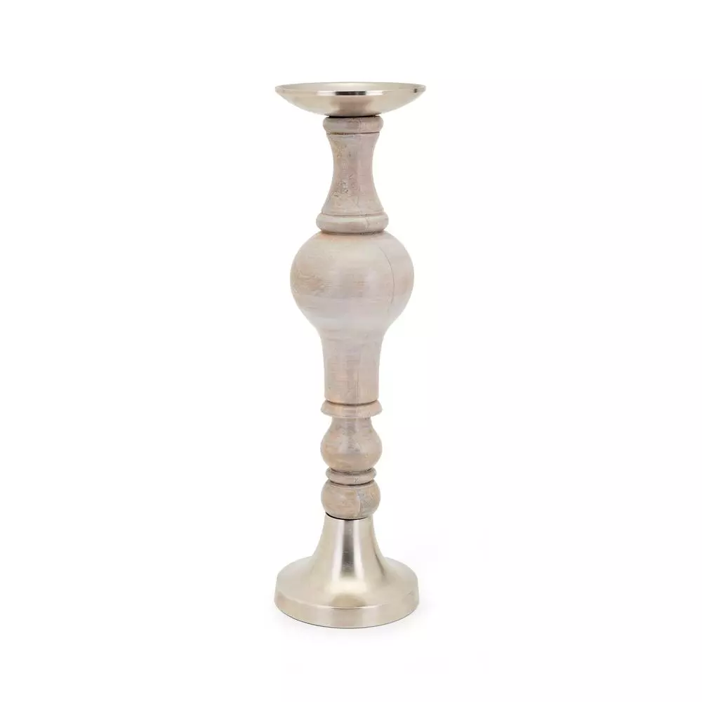 IMAX Trisha Yearwood Nightingale Mango Wood Hurricane Candle Holder Set of 3, Gray