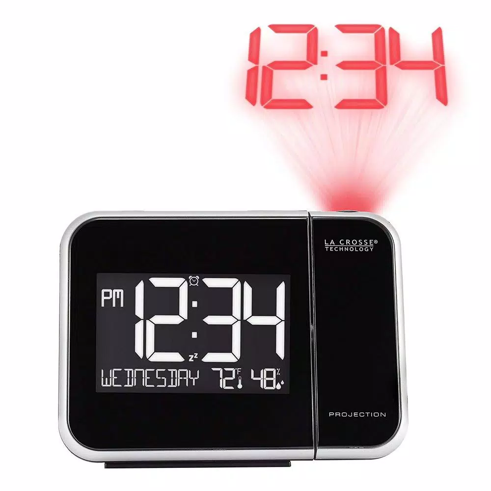 La Crosse Technology Digital Projection Alarm Clock with Indoor Temperature and Humidity Display, Black