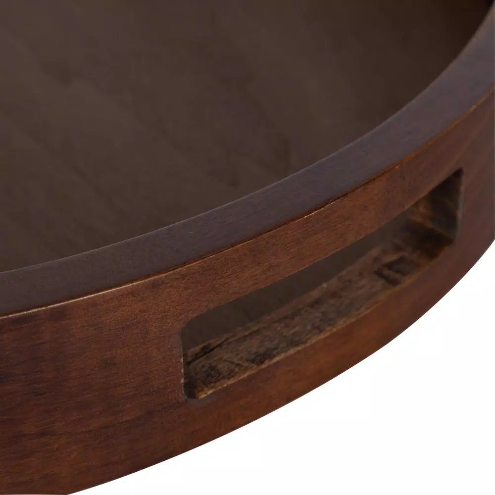 Kate and Laurel Hutton 18.25 in. Round Walnut Brown Wooden Decorative Serving Tray with Built-in Handles