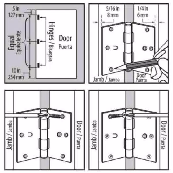 Everbilt 4 in. Solid Brass Square Corner Security Door Hinge