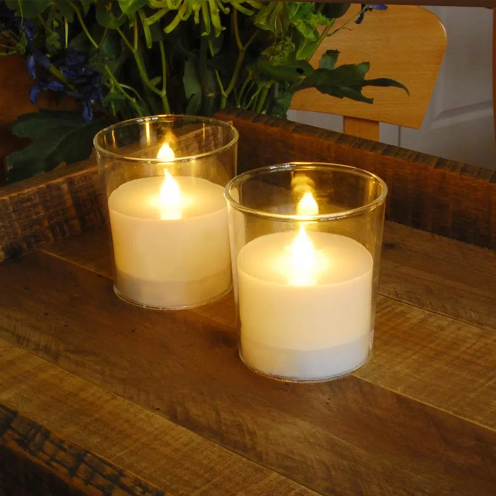 LUMABASE Multi-Function Battery Operated LED Candles with Frosted Glass and Remote Control, 2-Count