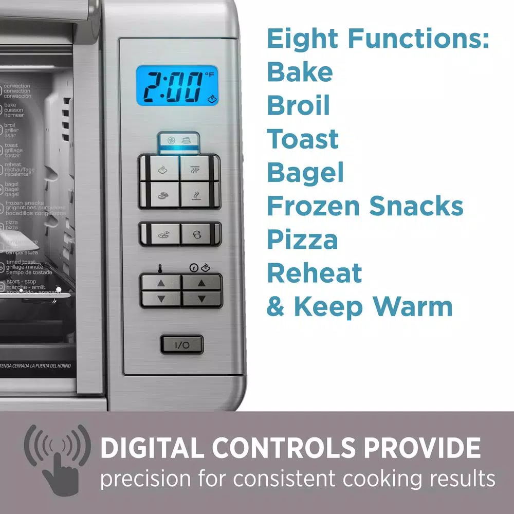 BLACK+DECKER 1500W 6-Slice Digital Convection Toaster Oven with Broiler Pan, Stainless Steel
