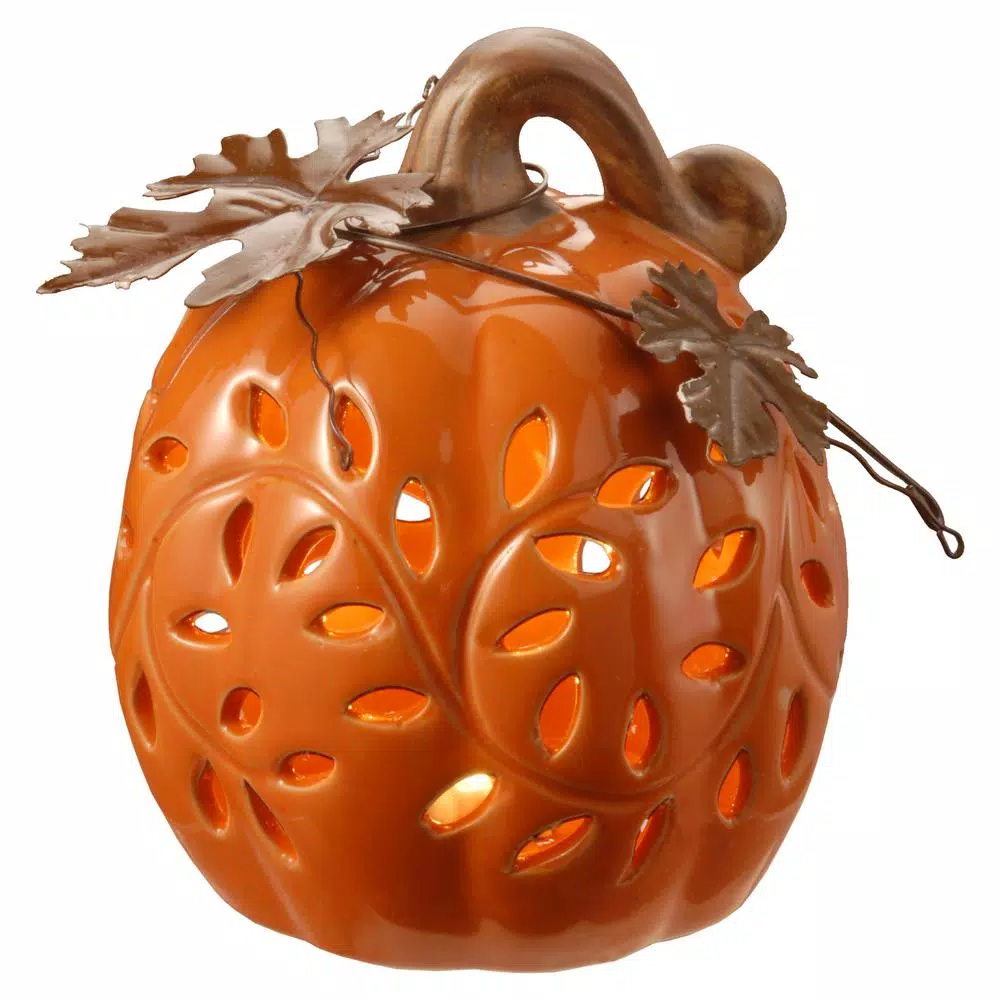 National Tree Company 6 in. Lighted Ceramic Pumpkin Decor with Warm White LED Lights