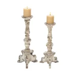 LITTON LANE White Wood and Iron 4-Footed Candle Holder Set of 2, Rustic Farmhouse Decor thumbnail 1
