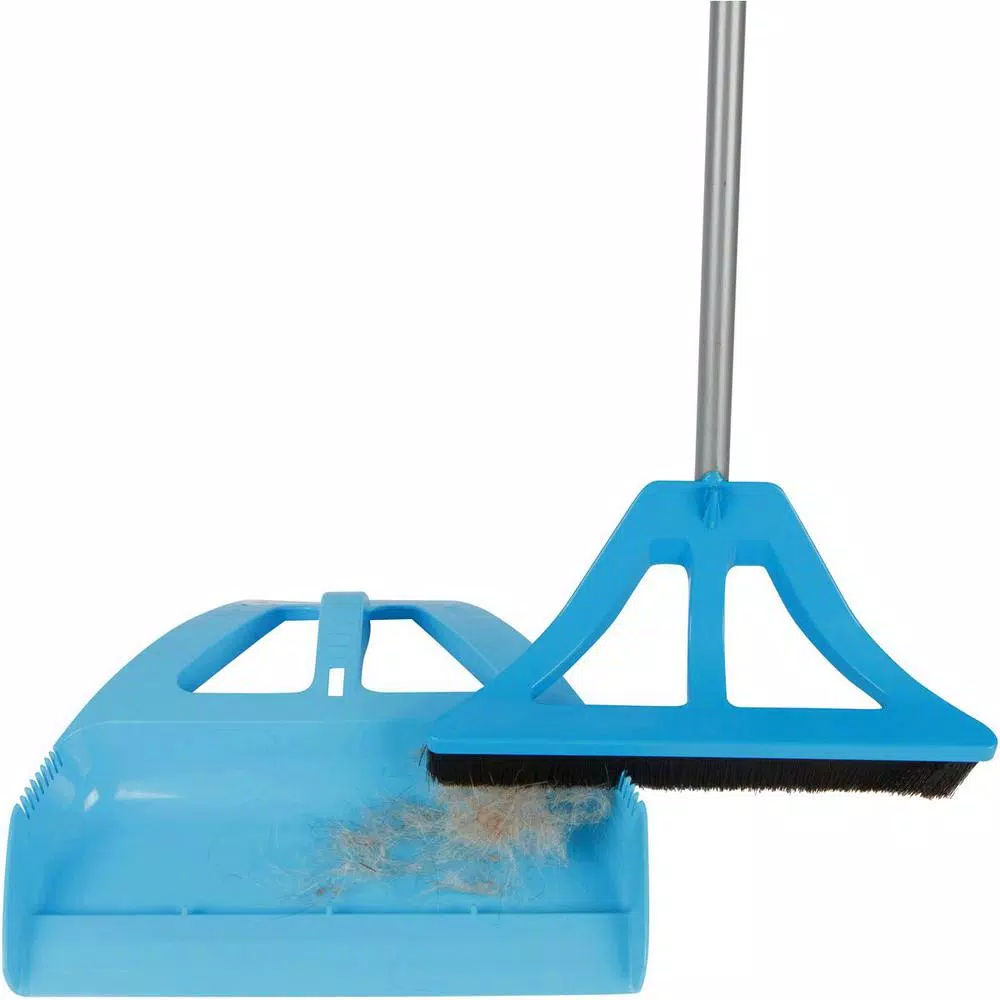 WISP 3-Piece Broom and Dustpan Set with Telescoping Handle and Bristle Seal Technology - Blue