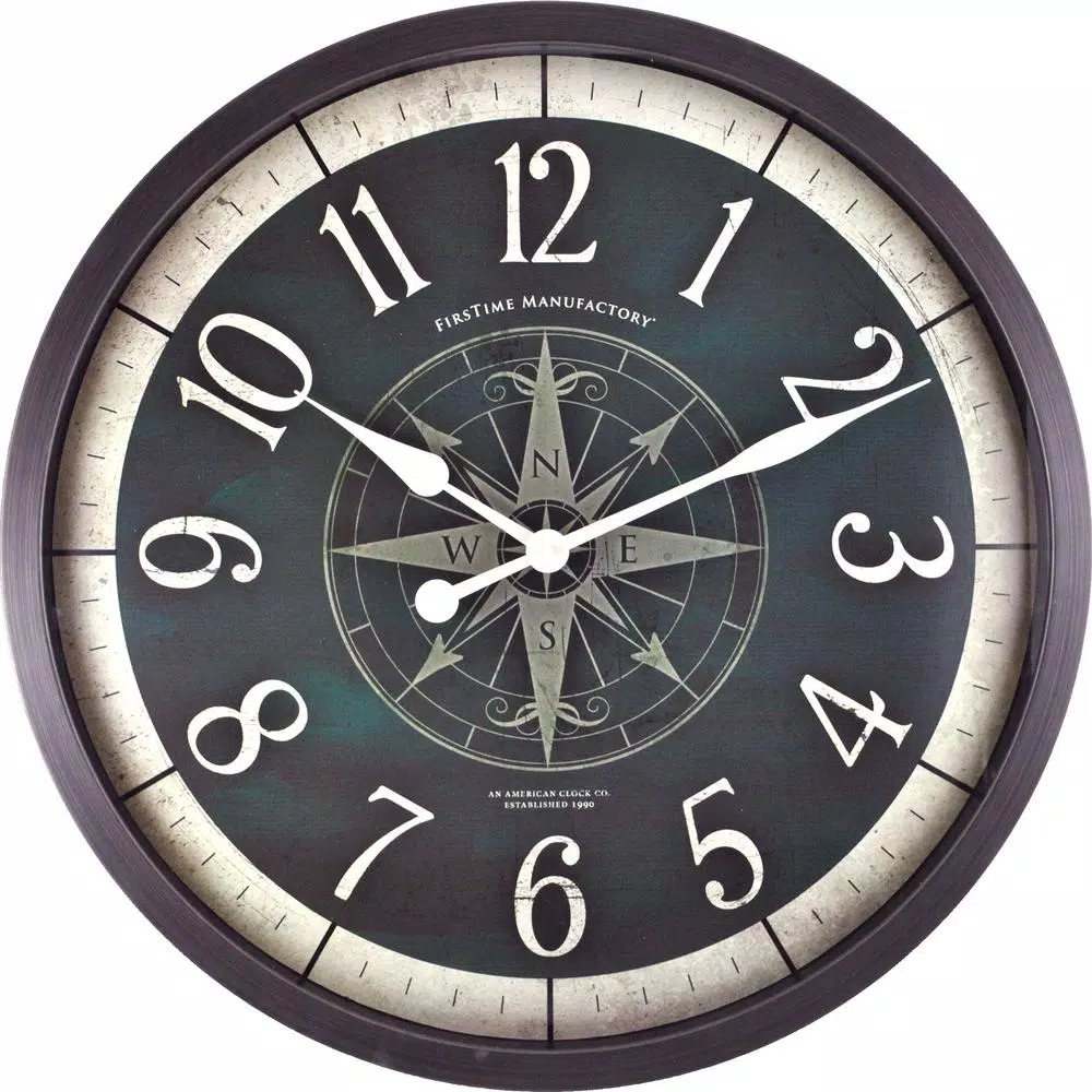 FirsTime 24 in. Compass Rose Wall Clock - Oil Rubbed Bronze Industrial Decor