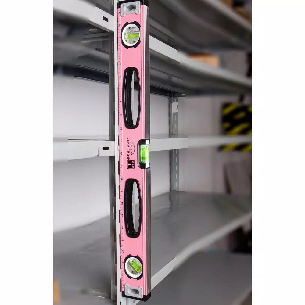 Apollo Tools 24 in. Magnetic Pink Aluminum Level, Horizontal, Vertical, and 45°