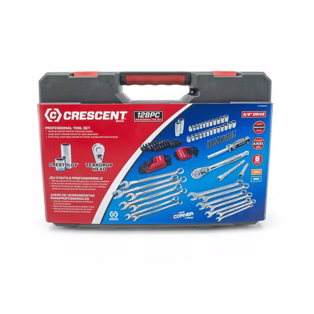 Crescent 128-Piece 3/8 in. Drive SAE/Metric Mechanics Tool Set with Blow-Molded Case