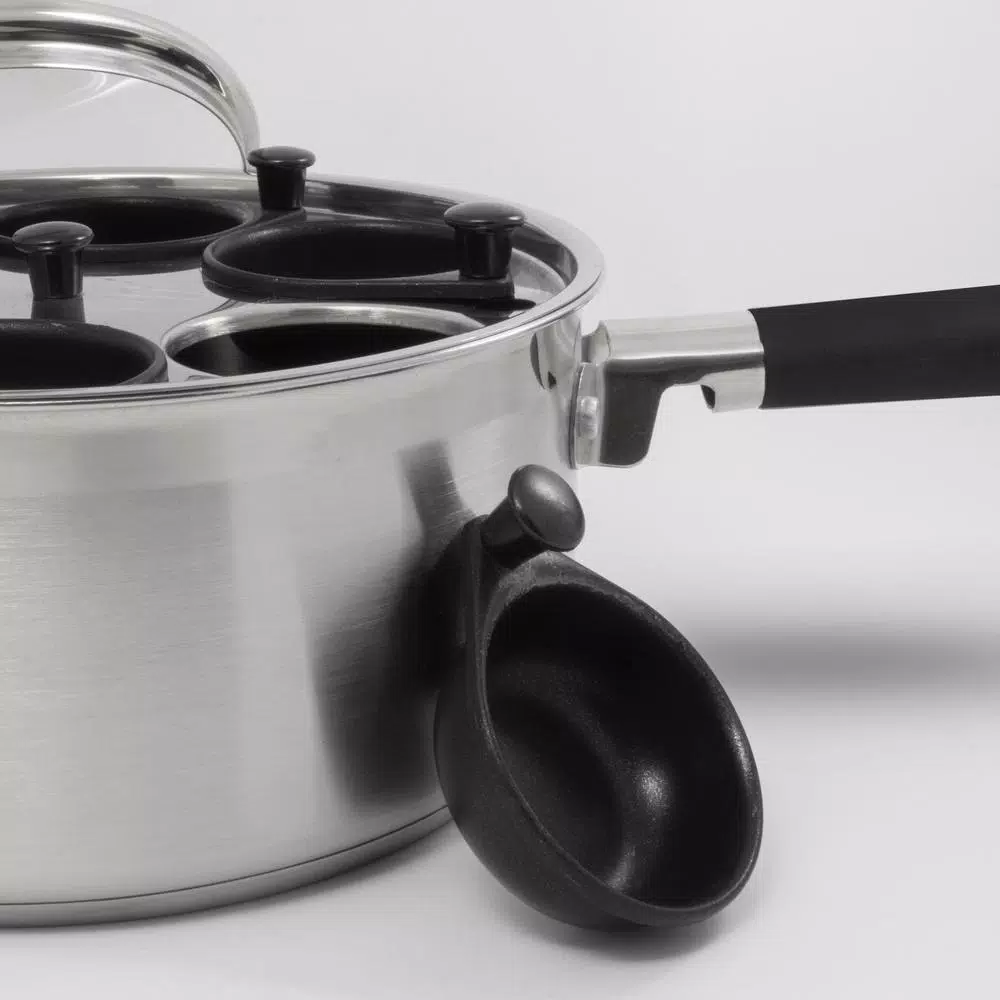 ExcelSteel Professional 6-Cup Stainless Steel Egg Poacher Set with Non-Stick Cups and Silicone Spatula